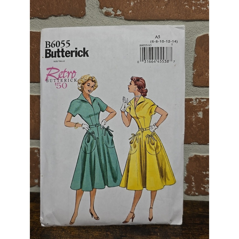 Butterick B6055 Retro 1950 Flared Dress Tie Pockets Sewing Pattern sz 14-22 Belt